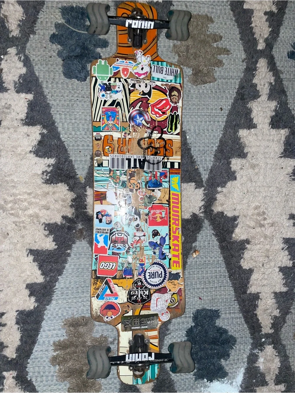 Longboard Skateboard Deck in Black – Unbranded w/ custom art.